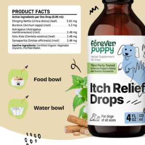 Itch Skin Relief for Dogs - Nutritional Drops for Dry Itchy Skin w/Soothing Gotu Kola - Itchy Paws Dog Relief w/Stinging Nettle Leaf - Herbal Dog Vitamins and Supplements for Happy Pets - 4 oz