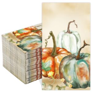 ​quera 100 pack fall guest napkins watercolor pumpkin autumn paper hand towels thanksgiving party supplies disposable bar napkins for thanksgiving party, engagement, baby shower, celebration party