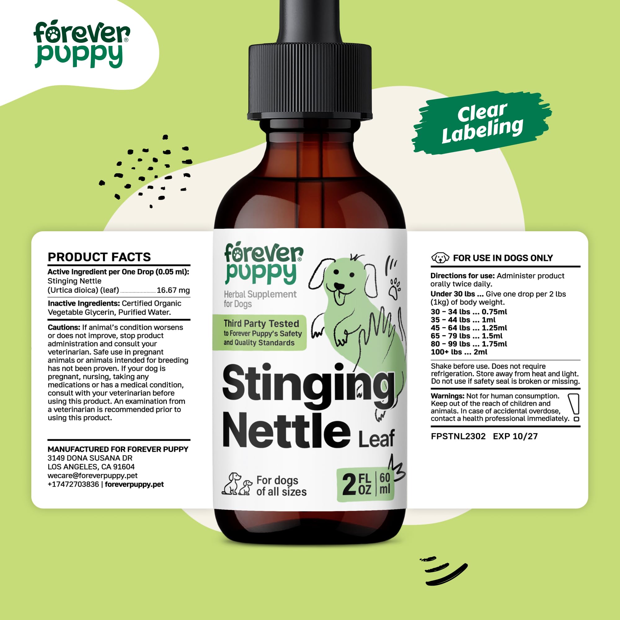 Stinging Nettle Leaf for Dogs - Itchy Skin Relief for All Breeds & Sizes - Liquid Dog Food Supplements for Soothing Skin Irritation & Itching - Herbal Skin and Coat Supplement for Pets - 2 oz