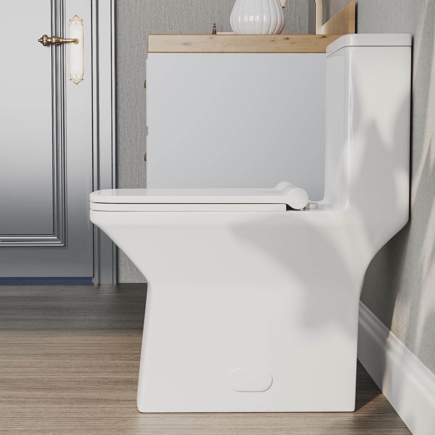 DeerValley Elongated One Piece Toilet, DV-1F0072-1 Square Compact Toilets for Bathrooms, Dual Flush 1/1.6 GPF and MaP 1000g, 12'' Rough-In Chair Height 16.93" Ceramic White Toilet With Soft Close Seat