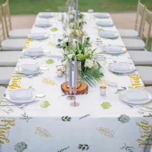 Haimimall Bridal Shower Decorations Sage Green Bride to Be Tablecloths Floral Bridal Shower Plastic Table Cloth Bride to Be Disposable Table Cover Large Size 54 x 108 Inch Rectangular Tablecloths