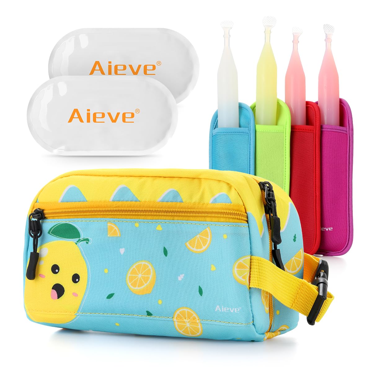 AIEVE Freezable Snack Bag, Small Cooler BagsSnack Box Container for Travel Lunch (with 4pcs Popsicle Bag)