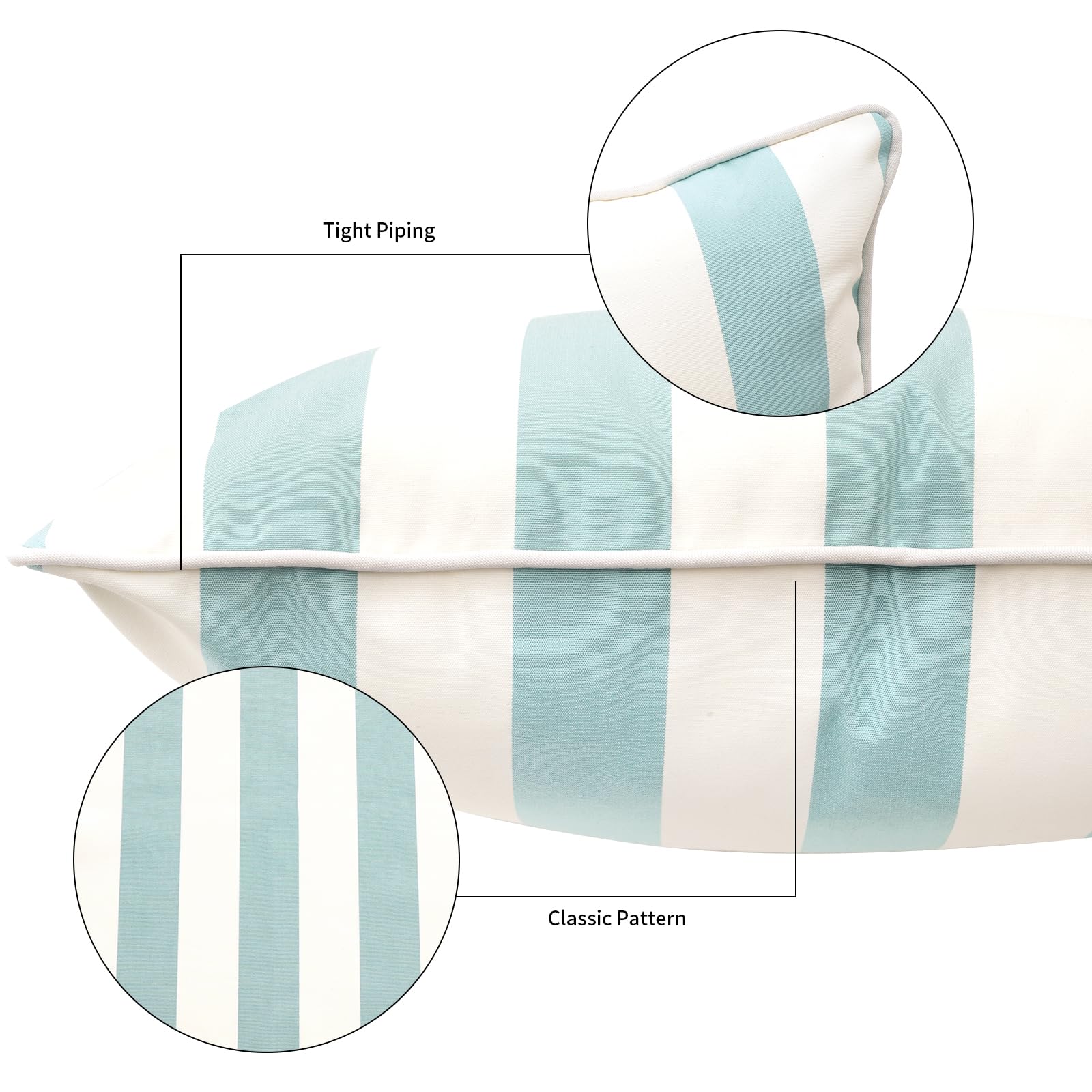 LebenLiebe Decorative Patio Throw Pillows Pack of 2 Water Resistant Pillow Set of 2(18" x 12") Double Printed Rectangle Pillow for Outdoor Sofa&Chair,Light Blue Stripes