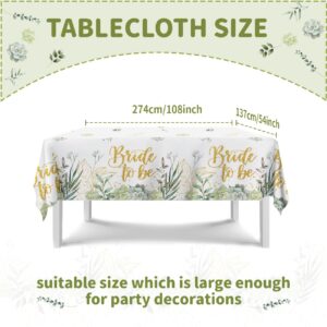 Haimimall Bridal Shower Decorations Sage Green Bride to Be Tablecloths Floral Bridal Shower Plastic Table Cloth Bride to Be Disposable Table Cover Large Size 54 x 108 Inch Rectangular Tablecloths