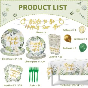 Bridal Shower Decorations Sage Green Bride to Be Decorations Bridal Shower Plates and Napkins Sets Bride to Be Tablecloths Happy Ever After Banner Disposable Tableware Set Serves 20 Guests