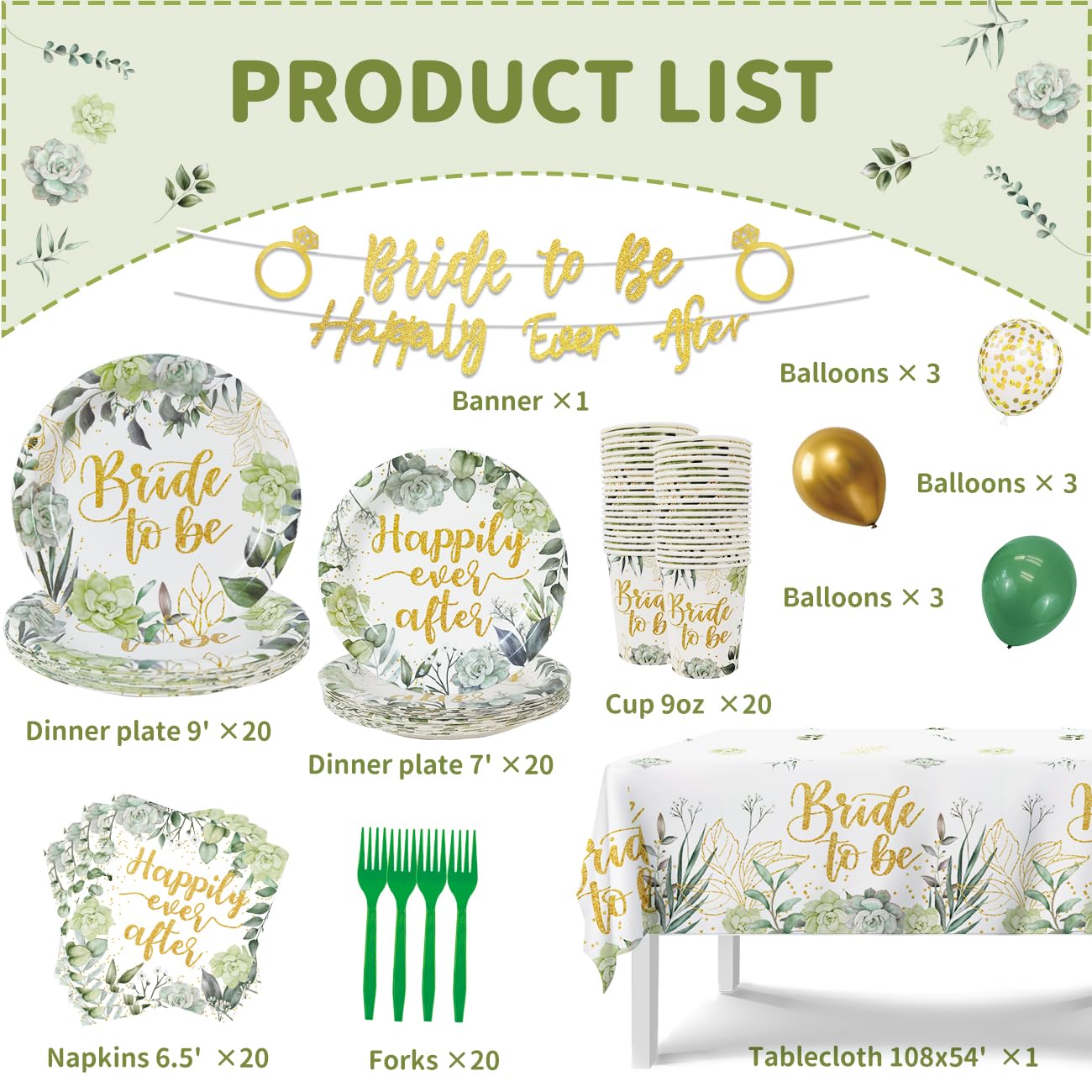 Bridal Shower Decorations Sage Green Bride to Be Decorations Bridal Shower Plates and Napkins Sets Bride to Be Tablecloths Happy Ever After Banner Disposable Tableware Set Serves 20 Guests