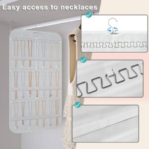 DonYeco Hanging Jewelry Organizer Storage, 40 Pockets 36 Hooks Necklace Earring Necklace Bracelet Ring Organizer, Double - Sided Design, White