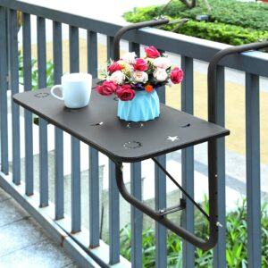 modsden Outdoor Folding Balcony Bar Table for Railing, Adjustable Balcony Railing Table for Baluster Garden Deck,Balcony Table Black