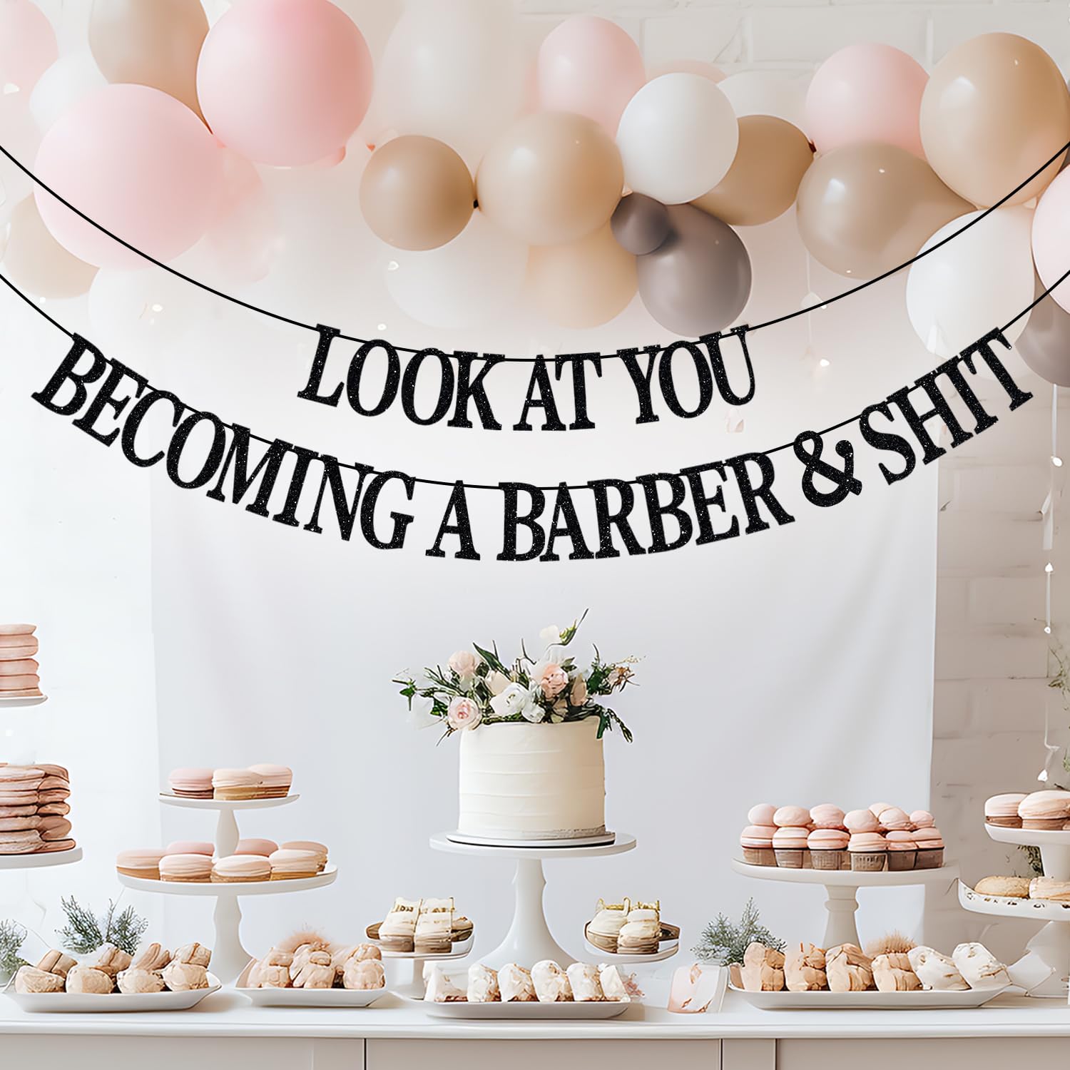 Jenrtvis Congrats Barber, Look at You Becoming a Barber & Shit Banner, Future Hair Stylist, Future Barber Banner, Cosmetology School Graduation Party Decoration Supplies Black Glitter