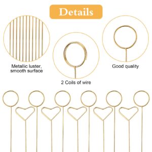 Andibro Metal Floral Place Card Holder, 40 Pcs 11.8 Inch Golden Round Heart Shape Flower Picks Clips Picture Holders Photo Clip for Flower Arrangement Bouquet Wedding Decor