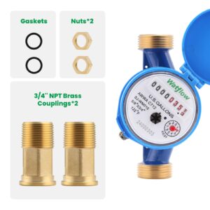 Watflow DN20 3/4" NPT Couplings Gallon Water Meter, Cold Water Meter for Garden or Home,Single-Jet.