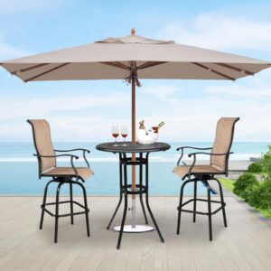 VINGLI 32" Outdoor Bar Table, Patio Bar Height Table with Umbrella Hole, Round High Top Table, Cast Aluminum Tall Outdoor Table Bistro Table for Balcony, Patio (Black)