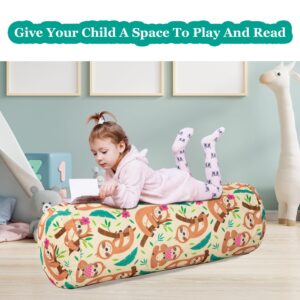 LOLOMLO Stuffed Animal Bean Bag Storage Chair for Kids Cover Only (No Filler), Organize, Sit, Play & Boxing, 100% Cotton Canvas Washable, Ultra Soft Cylinder Long Vertical Zipper Best Gift for Child