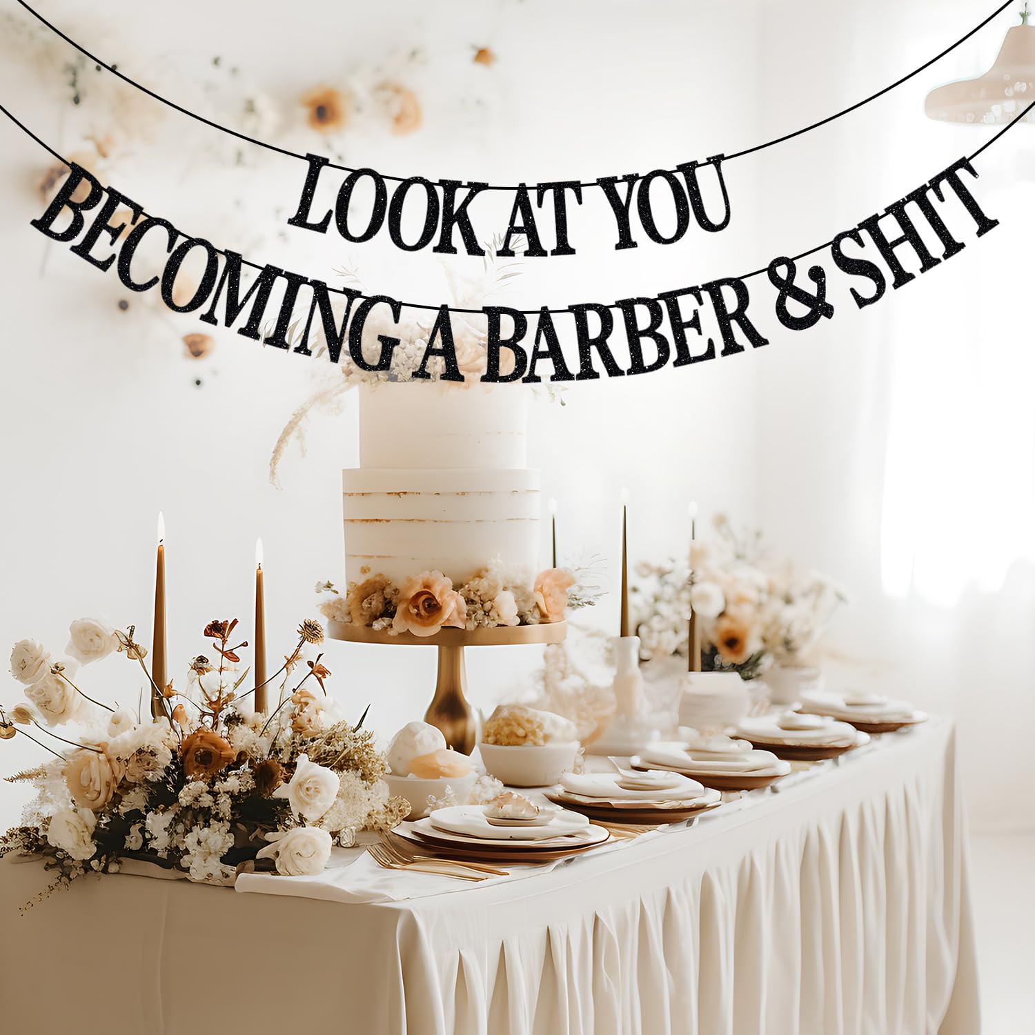 Jenrtvis Congrats Barber, Look at You Becoming a Barber & Shit Banner, Future Hair Stylist, Future Barber Banner, Cosmetology School Graduation Party Decoration Supplies Black Glitter