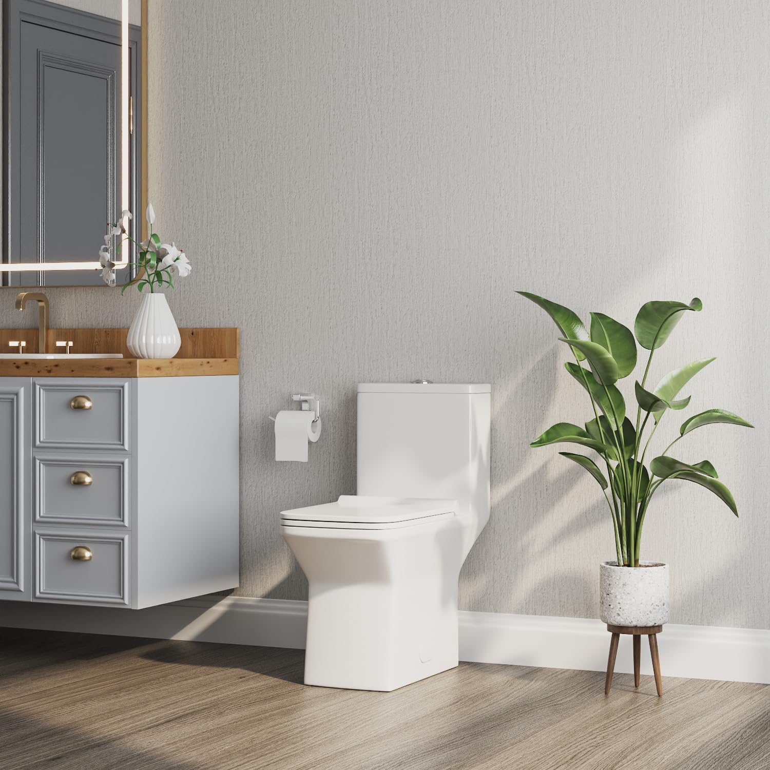 DeerValley Elongated One Piece Toilet, DV-1F0072-1 Square Compact Toilets for Bathrooms, Dual Flush 1/1.6 GPF and MaP 1000g, 12'' Rough-In Chair Height 16.93" Ceramic White Toilet With Soft Close Seat