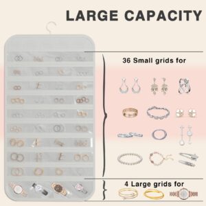 DonYeco Hanging Jewelry Organizer Storage, 40 Pockets 36 Hooks Necklace Earring Necklace Bracelet Ring Organizer, Double - Sided Design, White