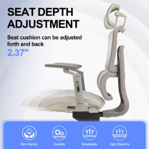 Ergonomic Office Chair High Back Home Computer Mesh Chairs, Adjustable Lumbar Support & Headrest Swivel Task Chair with 6D Armrests, Grey (S400)