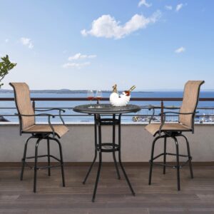 VINGLI 32" Outdoor Bar Table, Patio Bar Height Table with Umbrella Hole, Round High Top Table, Cast Aluminum Tall Outdoor Table Bistro Table for Balcony, Patio (Black)