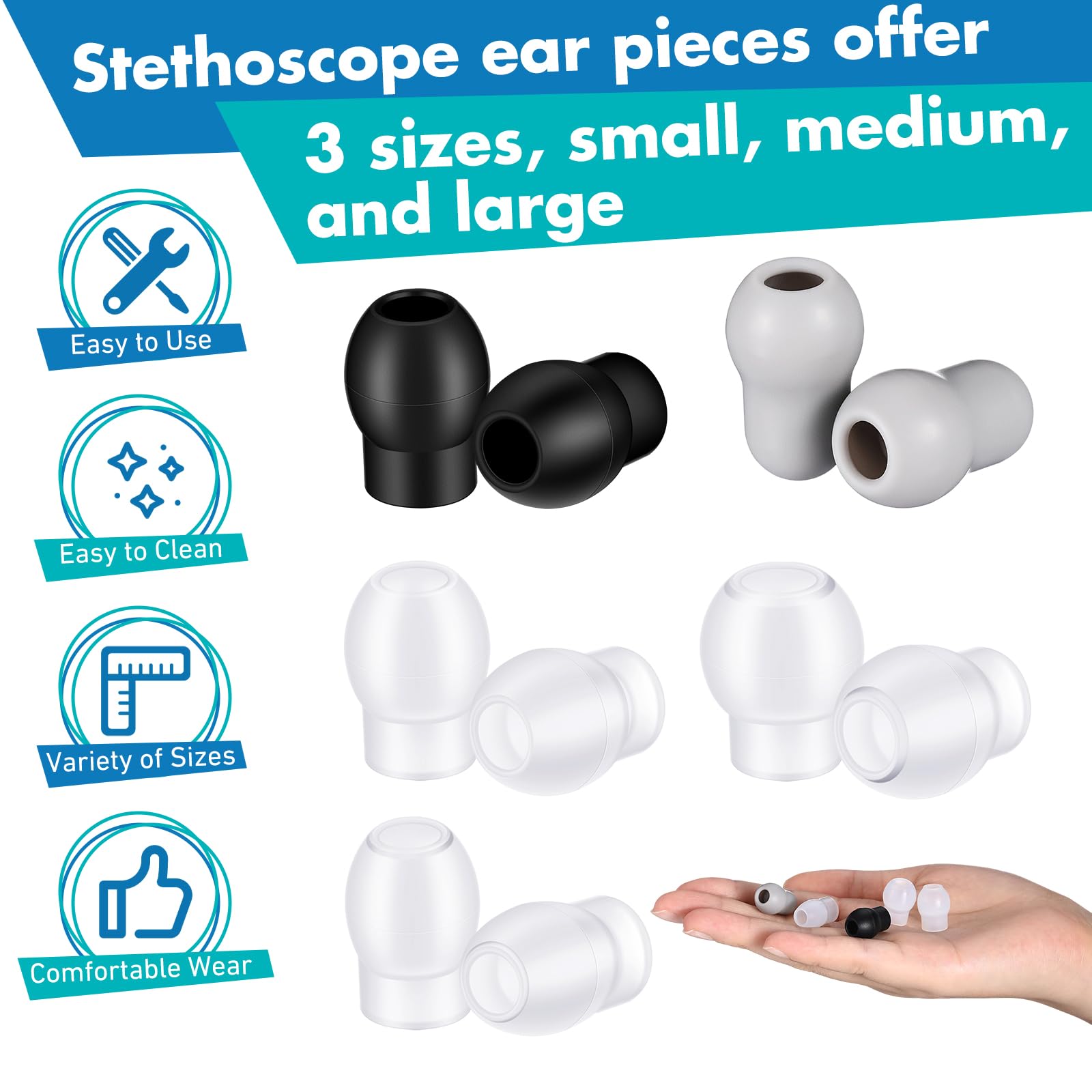 TrelaCo 10 Pairs 3 Sizes S/M/L Soft Ear Tip Pieces Earbud Replacement Parts Stethoscope Ear Pieces with 8 Pairs Stethoscope Ear Tip 2 Pairs Gray Ear Bud Cover Compatible with 5mm and 6mm Stethoscopes