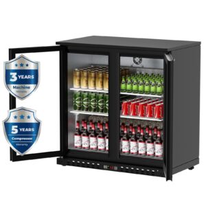 kichking 7.4 cu.ft back bar cooler 35.4" w beverage refrigerator, 2 low-e glass doors, counter height bar fridge, commercial display refrigerator anti-fog, led light beer, wine, soda, soft drinks