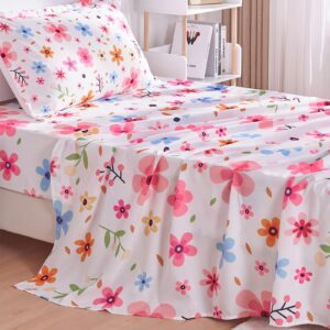 cozyholy twin sheets set colorful floral bed sheets set girls cute soft microfiber cooling sheets 3 pieces kids twin size bed set wrinkle free, 15 inch deep pocket fitted sheet, flat sheet, pillowcase