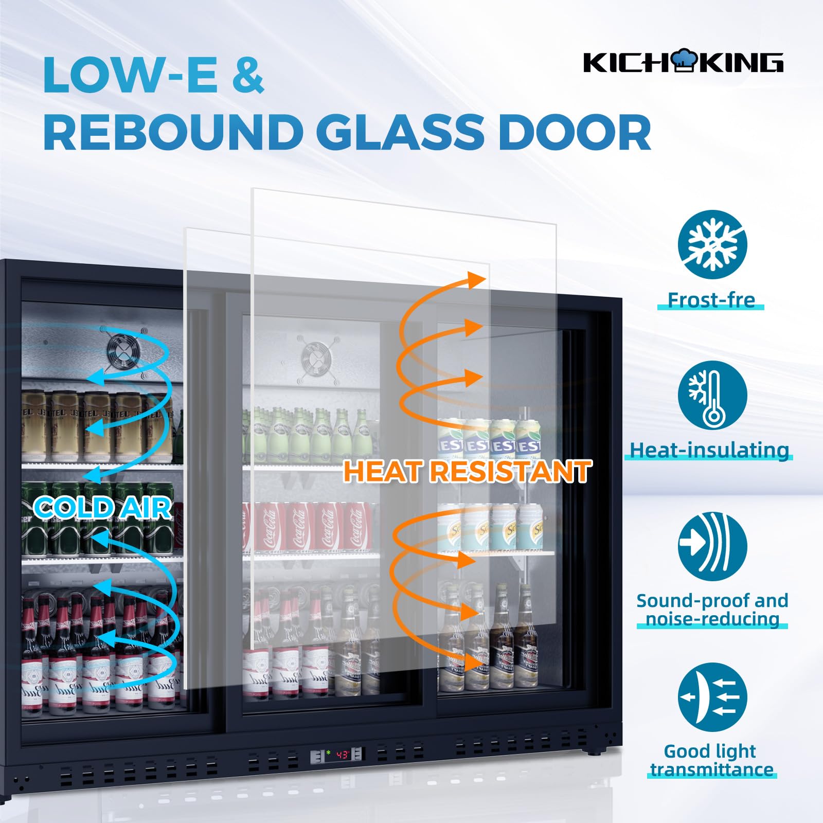 KICHKING 7.4 Cu.Ft Back Bar Cooler 35.4" W Beverage Refrigerator, 2 Low-E Glass Doors, Counter Height Bar Fridge, Commercial Display Refrigerator Anti-Fog, LED Light Beer, Wine, Soda, Soft Drinks