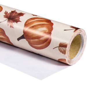 ruspepa fall wrapping paper roll - mini roll - pumpkin design great for thanksgiving, autumn, holiday and party - 17 inches x 32.8 feet