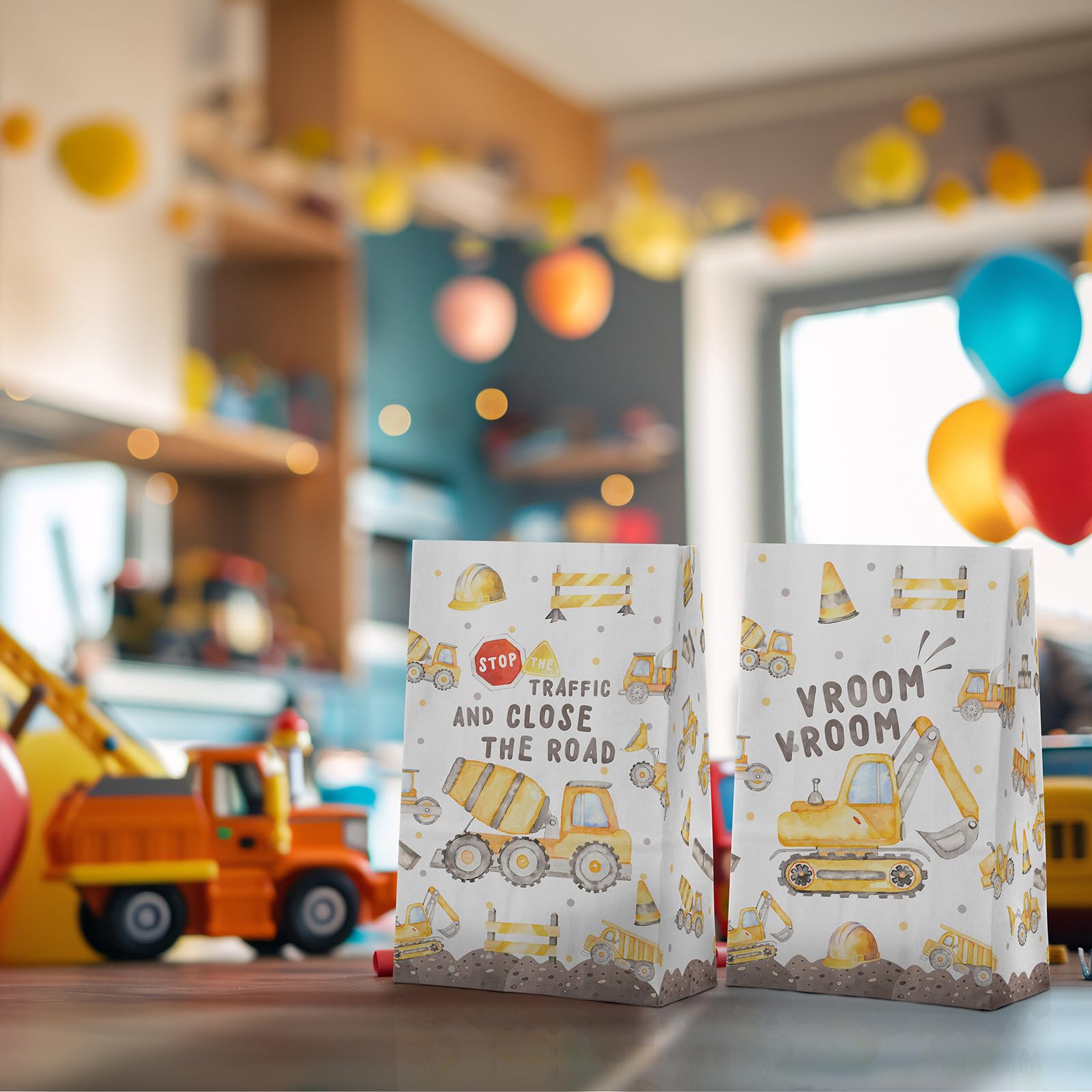 Celee 24-Pack Construction Goodie Bags with Stickers - Ideal for Kids' Birthdays, Baby Showers, and Construction Themed Parties