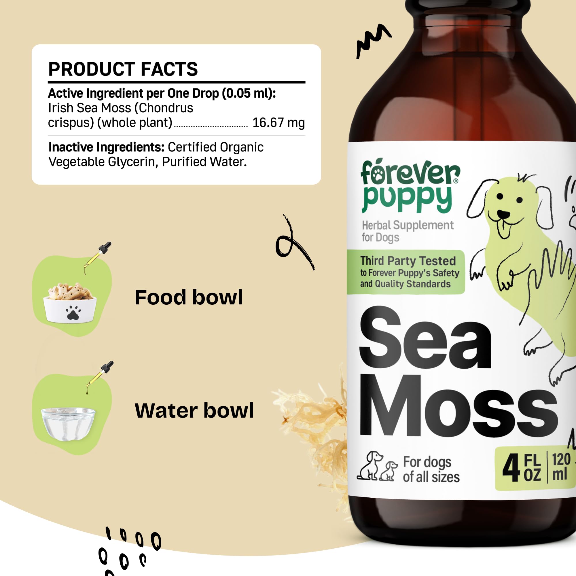 Irish Sea Moss Drops for Dogs - Thyroid & Energy Support for All Breeds & Sizes - Dog Food Supplements with Liquid Seamoss Extract - Natural Vitamins and Supplements for Thyroid Health - 4 oz