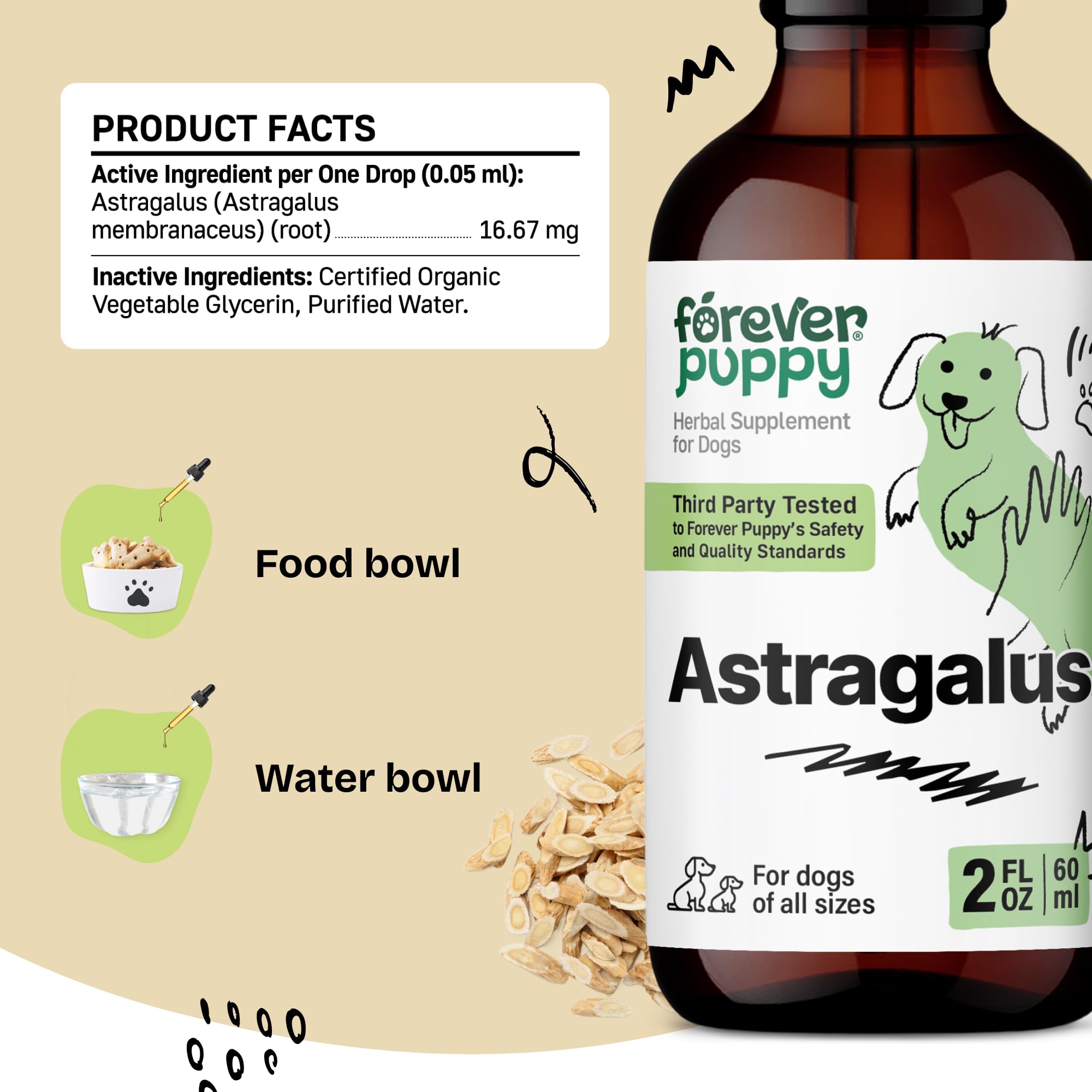 Astragalus Tincture for Dogs - Dog Immune Support Drops w/Astragalus Root - Liquid Astragalus Supplement for All Breeds & Sizes - Dog Food Supplements for Immunity - 2 oz