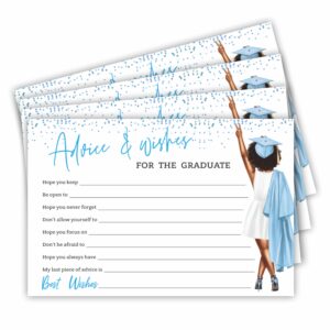 tabyon 30 advice & wishes cards for the graduation - blue grad girl - confetti double-sided fill in style advice cards for high school, college, university, party favor, decorations & supplies-b04