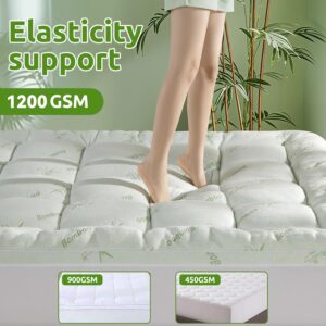 Shilucheng Cooling Queen Mattress Topper, Extra Thick 1200 GSM Down Alternative Fill Washable, Soft Mattress pad for Back Pain, Bed Mattress Topper with 8-21" Deep Pocket(Green，60"x80")