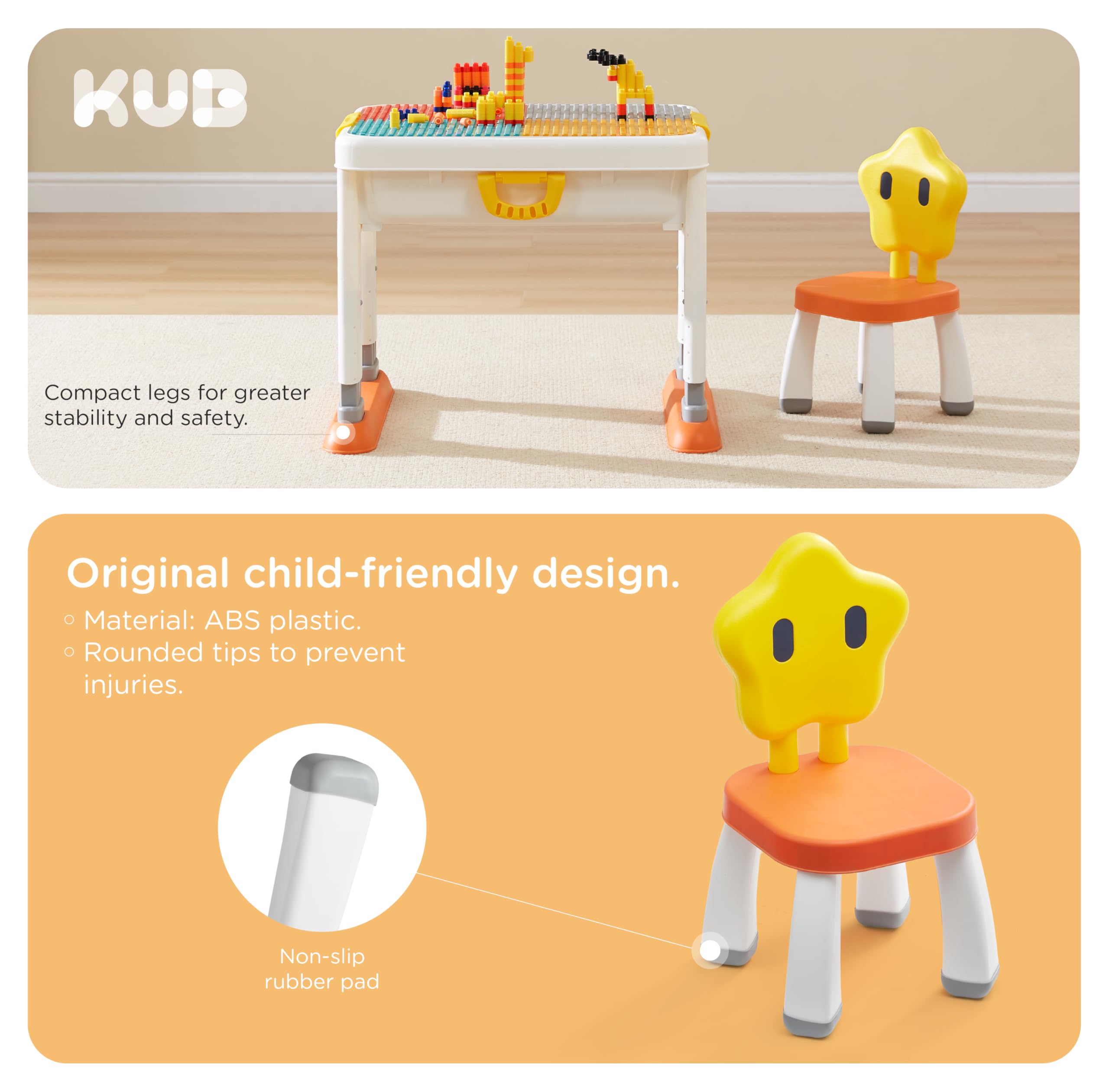 KUB Kids Activity Table Building Blocks Table and Chair Set Kids Play Table Water and Sand Table Learning Play Table for Boys Girls 3 4 5-10 Years Old