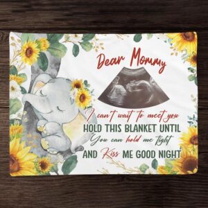 gearpenguin personalized ultrasound photo blanket, baby elephant dear mommy blanket, new mom gift, 1st mother's day expecting mum gifts, custom sonogram baby picture fleece blanket, gift for newborn