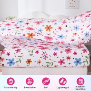 Cozyholy Twin Sheets Set Colorful Floral Bed Sheets Set Girls Cute Soft Microfiber Cooling Sheets 3 Pieces Kids Twin Size Bed Set Wrinkle Free, 15 inch Deep Pocket Fitted Sheet, Flat Sheet, Pillowcase