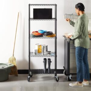 5-Tier Utility Shelves,Adjustable Heavy Duty Storage Shelving with Wheel Casters,660Lbs Capacity,Metal Standing Storage Shelf for Garage,Office,Restaurant,Kitchen,23.23''W X 13.4''D X 71''H