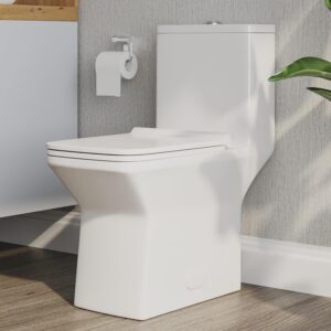 deervalley elongated one piece toilet, dv-1f0072-1 square compact toilets for bathrooms, dual flush 1/1.6 gpf and map 1000g, 12'' rough-in chair height 16.93" ceramic white toilet with soft close seat