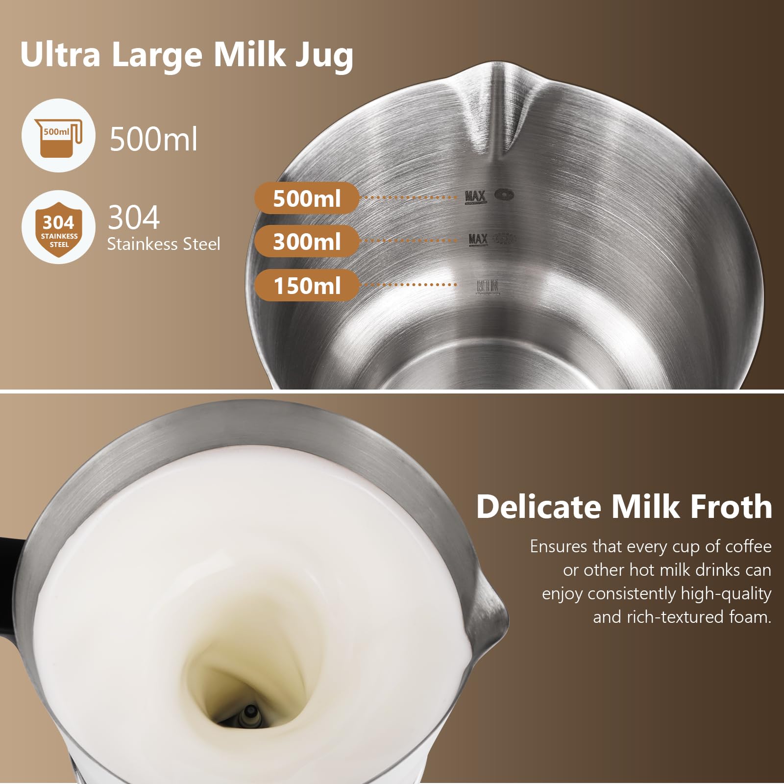 Milk Frother and Steamer, 4-in-1 Detachable Milk Frother, Automatic Hot & Cold Foam Maker and Milk Warmer, 17 oz/500 ml, Knob Control, Dishwasher Safe for Latte, Cappuccino, Hot Chocolate