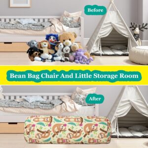 LOLOMLO Stuffed Animal Bean Bag Storage Chair for Kids Cover Only (No Filler), Organize, Sit, Play & Boxing, 100% Cotton Canvas Washable, Ultra Soft Cylinder Long Vertical Zipper Best Gift for Child