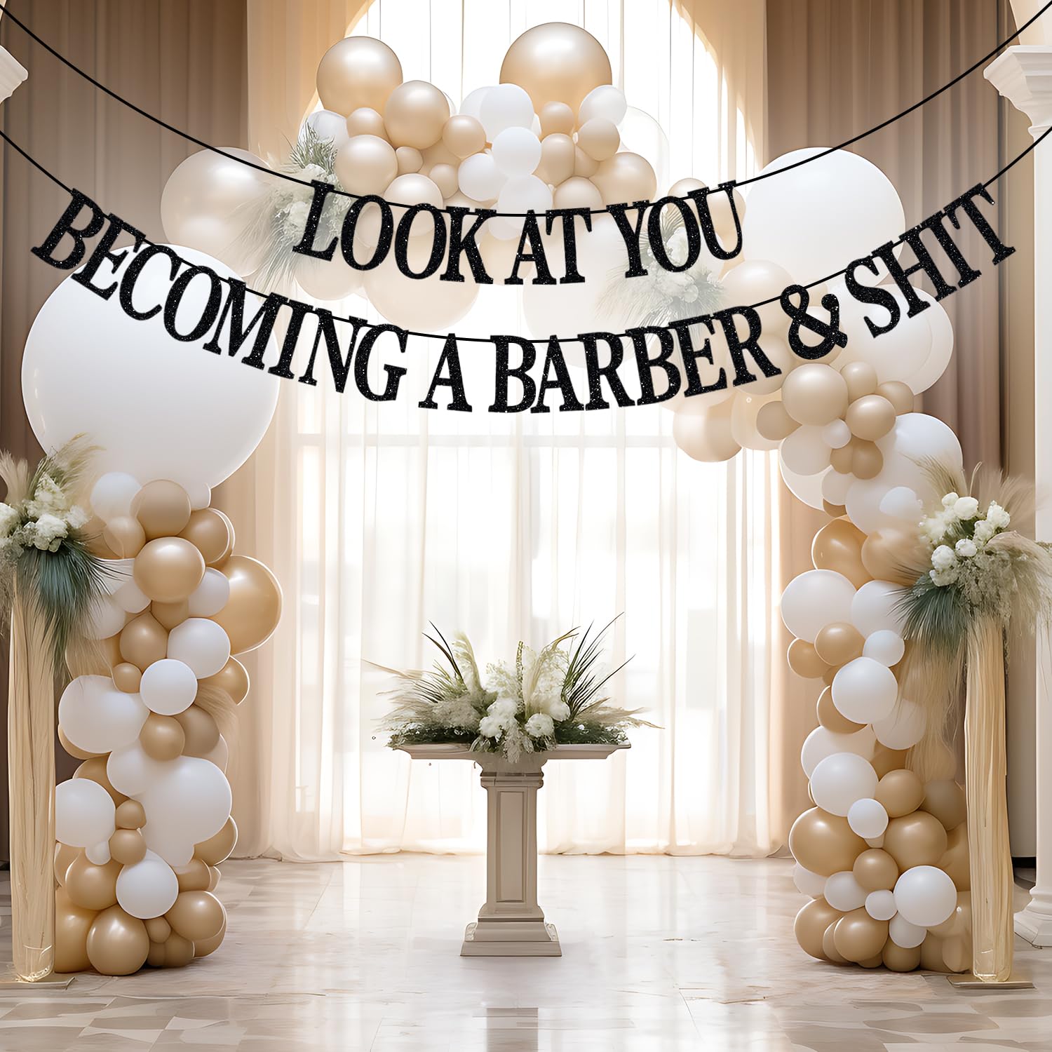 Jenrtvis Congrats Barber, Look at You Becoming a Barber & Shit Banner, Future Hair Stylist, Future Barber Banner, Cosmetology School Graduation Party Decoration Supplies Black Glitter