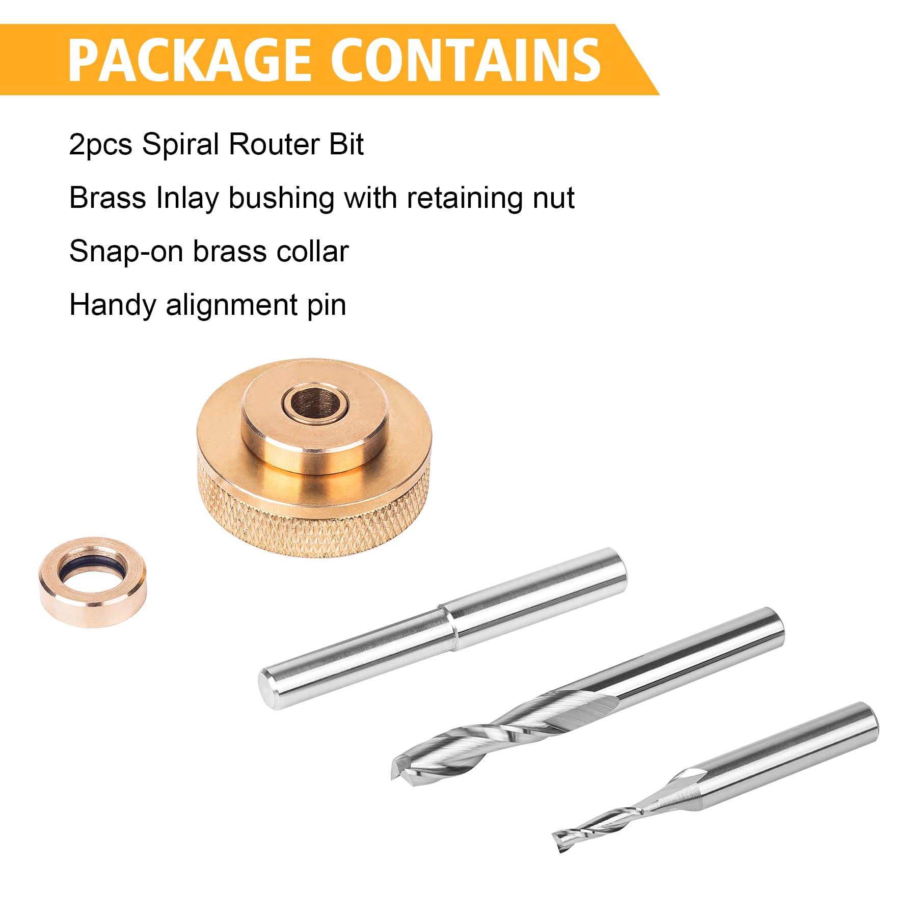 SpeTool Router Bits Solid Brass Router Inlay Kit, Include 1/8" and 1/4 Cutting Diameter with 1/4 Shank Carbide Spiral Upcut Router Bit, Router Bushing Guide Set for Wood