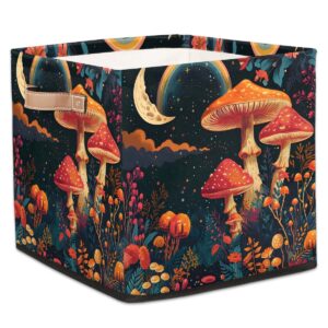 mardesigns mushroom cube storage bins 13 x 13 x 13 inch botanical floral moon fabric foldable storage cubes basket boxes with pu handles for shelves closet bedroom organizer clothes