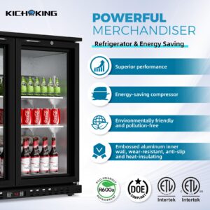 KICHKING 7.4 Cu.Ft Back Bar Cooler 35.4" W Beverage Refrigerator, 2 Low-E Glass Doors, Counter Height Bar Fridge, Commercial Display Refrigerator Anti-Fog, LED Light Beer, Wine, Soda, Soft Drinks