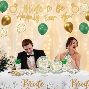 Bridal Shower Decorations Sage Green Bride to Be Decorations Bridal Shower Plates and Napkins Sets Bride to Be Tablecloths Happy Ever After Banner Disposable Tableware Set Serves 20 Guests