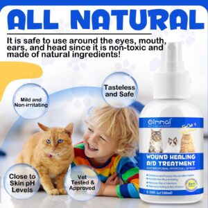 Cat Wound Care Spray - Wound Healing Aid Treatment for Cats Helps with Skin Repair for Wounds, Cats Irritated Skin & Itchy Skin Relief | Cats Supplement | Gentle Wound Care Spray - 3.38 Fl.oz / 100ml