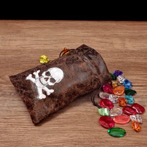 RICHNESS Pirate Loot Bags Goodie Bags with Drawstring 4.5 x 6.5 Inches Faux Cow Skin Pirate Treasure Bags for Pirate Party Favors Pack of 24