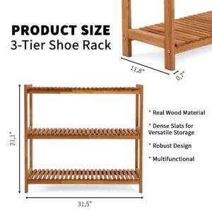 VICTORY RELAX 3-Tier Shoe Rack for Entryway,Acacia Wood Shoe Rack, Free Standing Shoe Racks for Indoor & Outdoor, Stackable Shoe Organizer for Closet