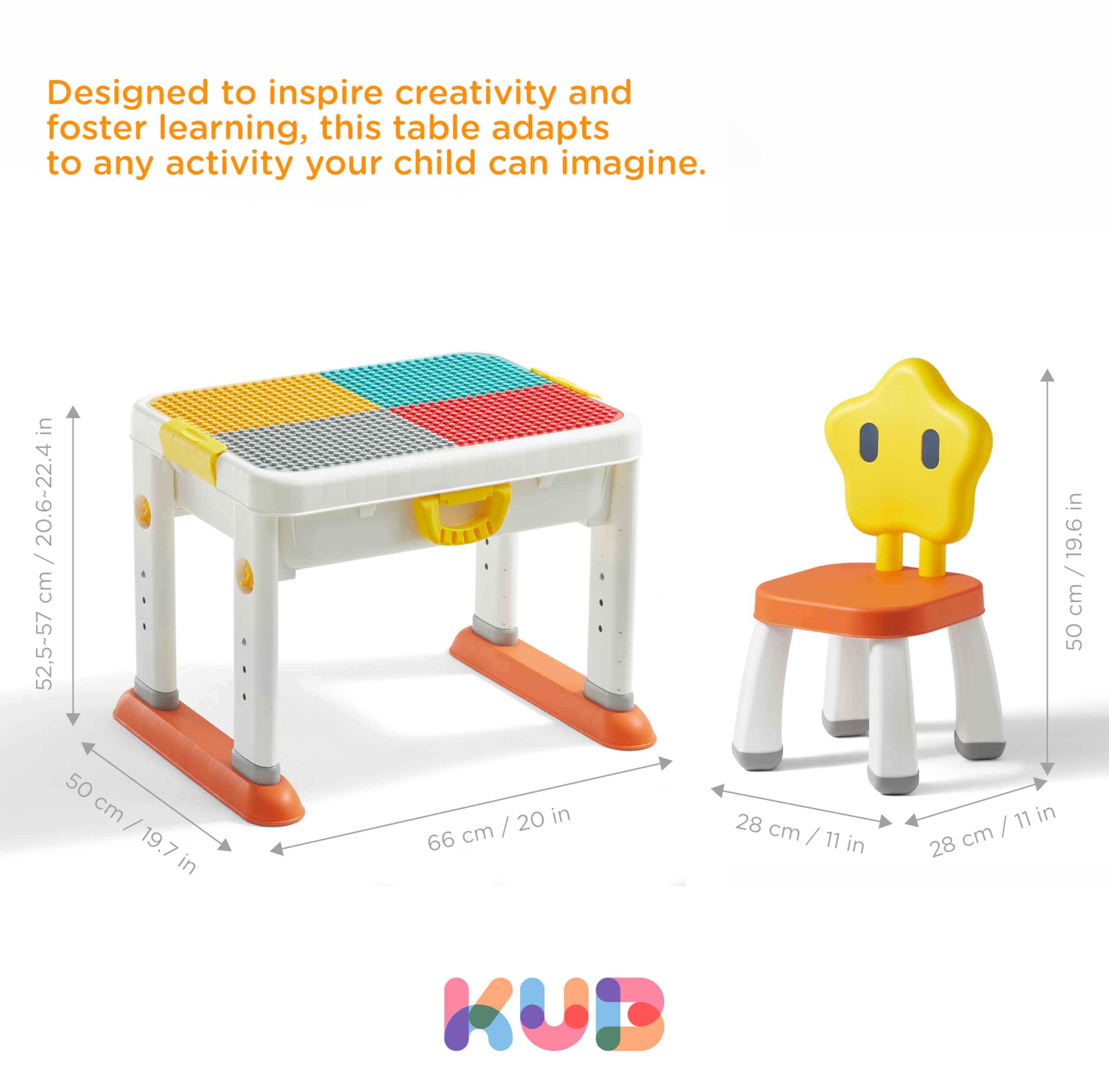 KUB Kids Activity Table Building Blocks Table and Chair Set Kids Play Table Water and Sand Table Learning Play Table for Boys Girls 3 4 5-10 Years Old