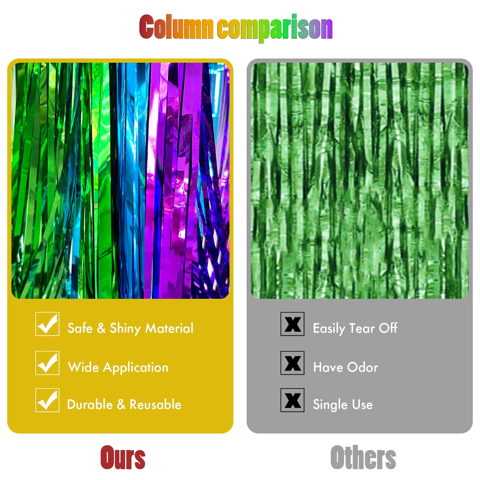 CANREVEL 2 Pack 3.3x8.2 Feet Rainbow Foil Fringe Backdrop Curtains, Tinsel Streamers Birthday Party Decorations, Photo Booth Props Backdrop for Wedding Engagement Bridal Shower Unicorn