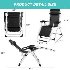 OFIKA Zero Gravity Chair,Adjustable Folding Reclining Lounge Chair with Removable Cushion&Headrest,Cup Holder, Foot Rest, Polyester Mesh,Reclining Patio Chair for Indoor and Outdoor